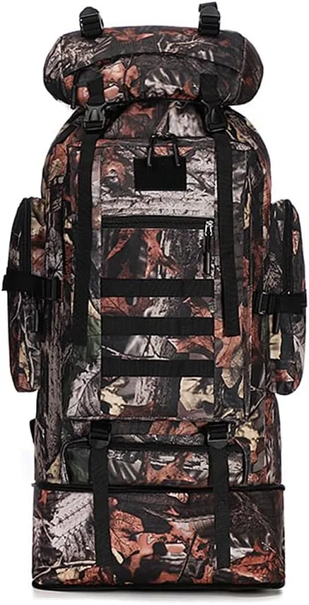 UNISTRENGH 100L Internal Frame Backpack MOLLE Rucksack Lightweight Hiking Camping Waterproof Trekking Bag for Backpacking (Leaf camouflage)