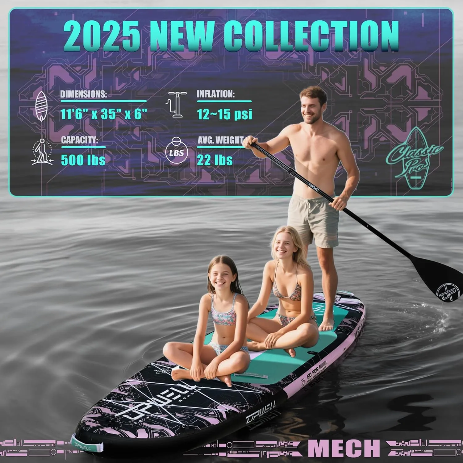 UPWELL 11'6"×35" Extra Wide Inflatable Paddle Board, Stand Up Paddle Board for Youth & Adults, Stable Design, Premium SUP Accessories, 120L Backpack, 10L Dry Bag, Paddle, Leash, Hand Pump, US Fins