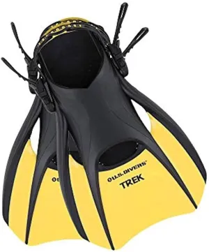 US Divers Adult Trek Travel Fins, Compact Design, Comfortable Lightweight Adjustable Snorkling Fins for Men and Women, (Unisex - S/M/L)