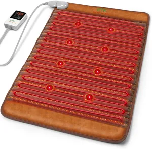 UTK Far Infrared Heating Pad for Back, with Tourmaline Beads & 8 Photon Therapy - Deep Tissue Penetration, Auto Shut Off, Memory Function, Travel Bag Included, Birthday Gifts for Family, 21'' x 31''