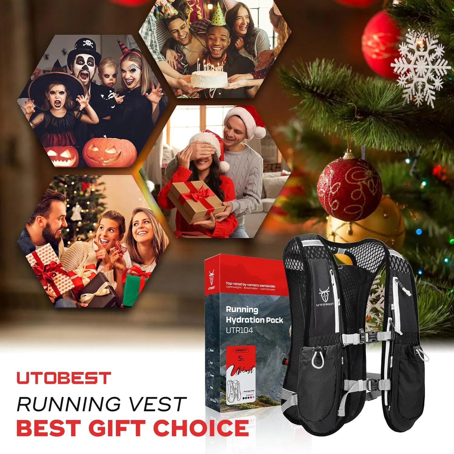 UTOBEST Running Vest, 5L Hydration Vest Lightweight, Breathable and Sweatproof Running Backpack, Adjustable Running Hydration Vest for Trail Running Marathon Race Jogging Cycling