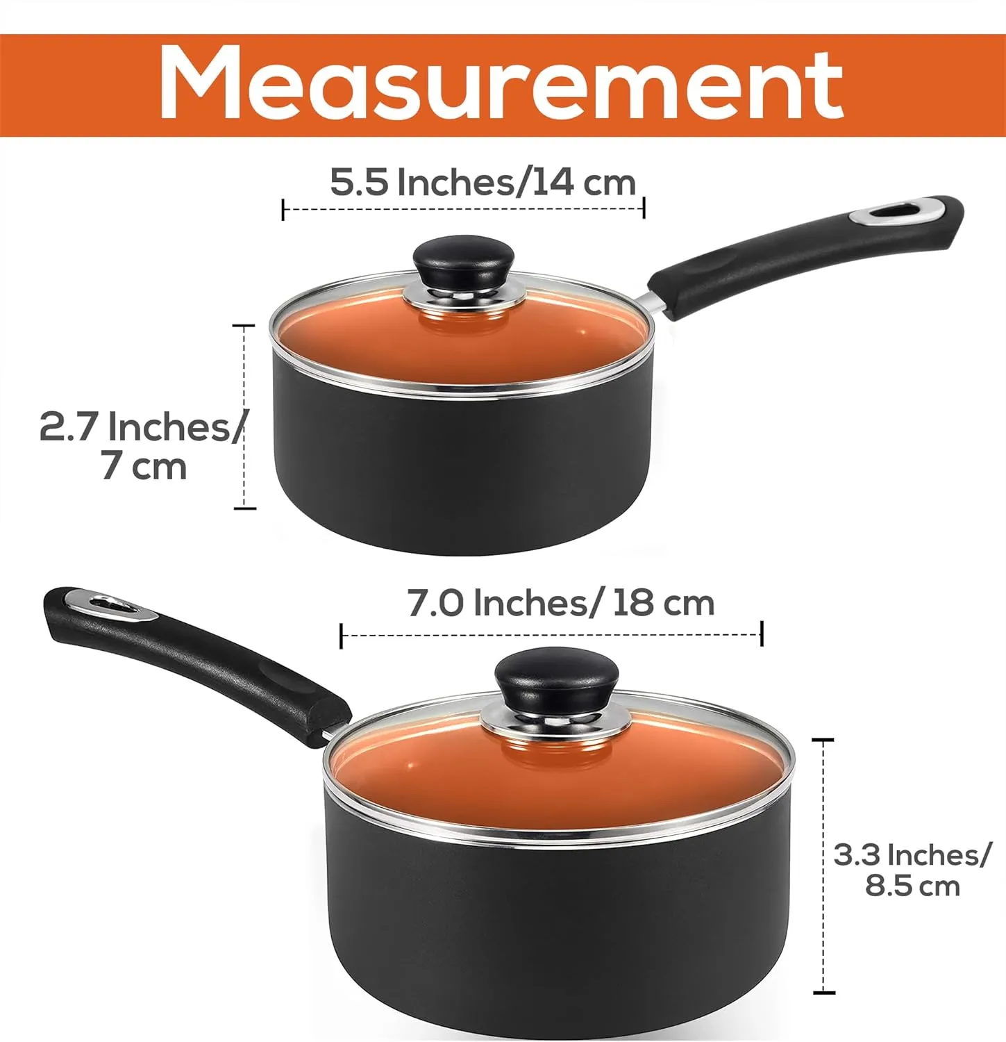 Utopia Kitchen Nonstick Stock Pot Saucepan Set with Lids, 1 Quart and 2 Quarts Multipurpose Stock Pots Set for Home, Kitchen or Restaurant, Copper & Grey