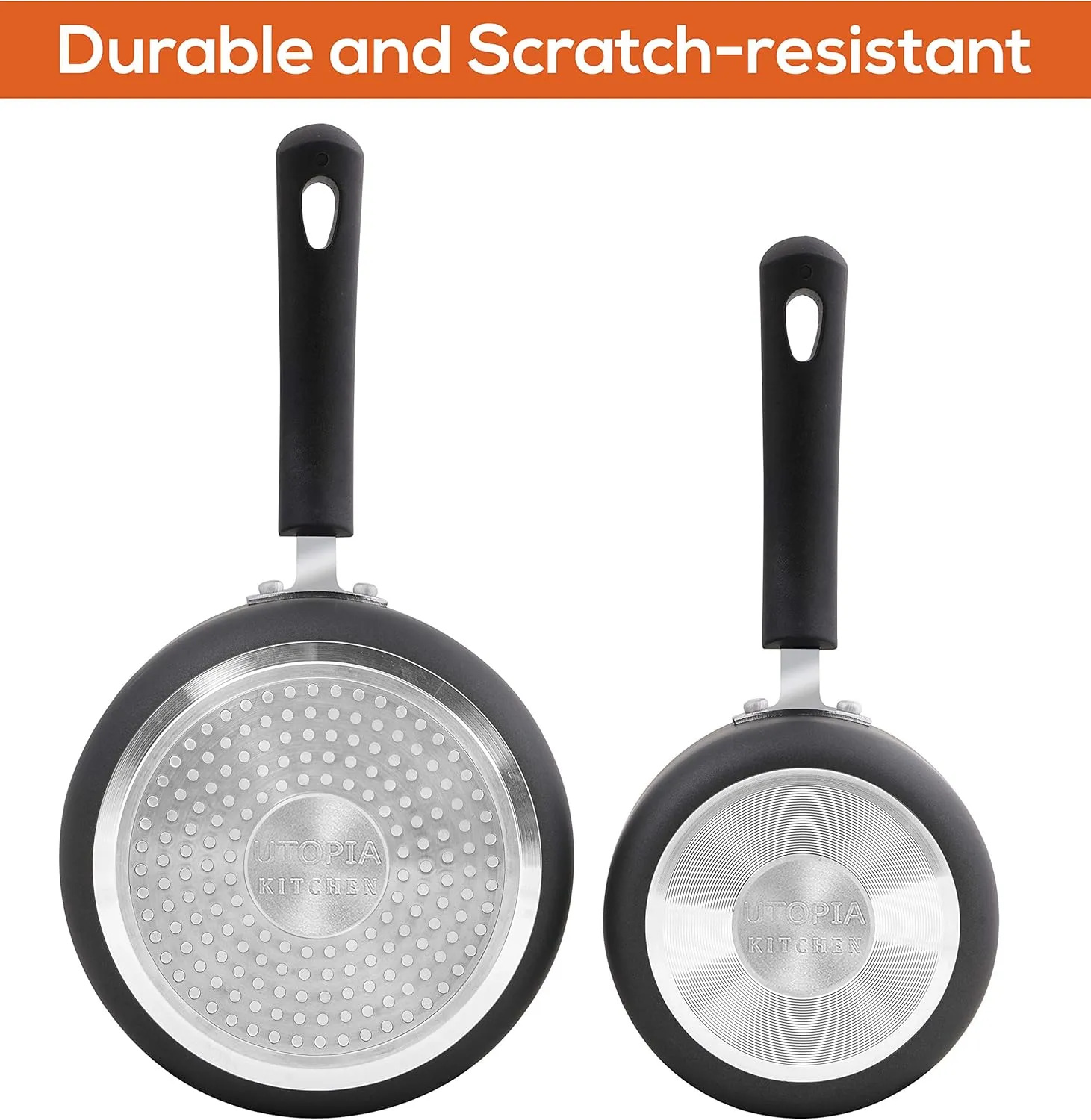 Utopia Kitchen Nonstick Stock Pot Saucepan Set with Lids, 1 Quart and 2 Quarts Multipurpose Stock Pots Set for Home, Kitchen or Restaurant, Copper & Grey