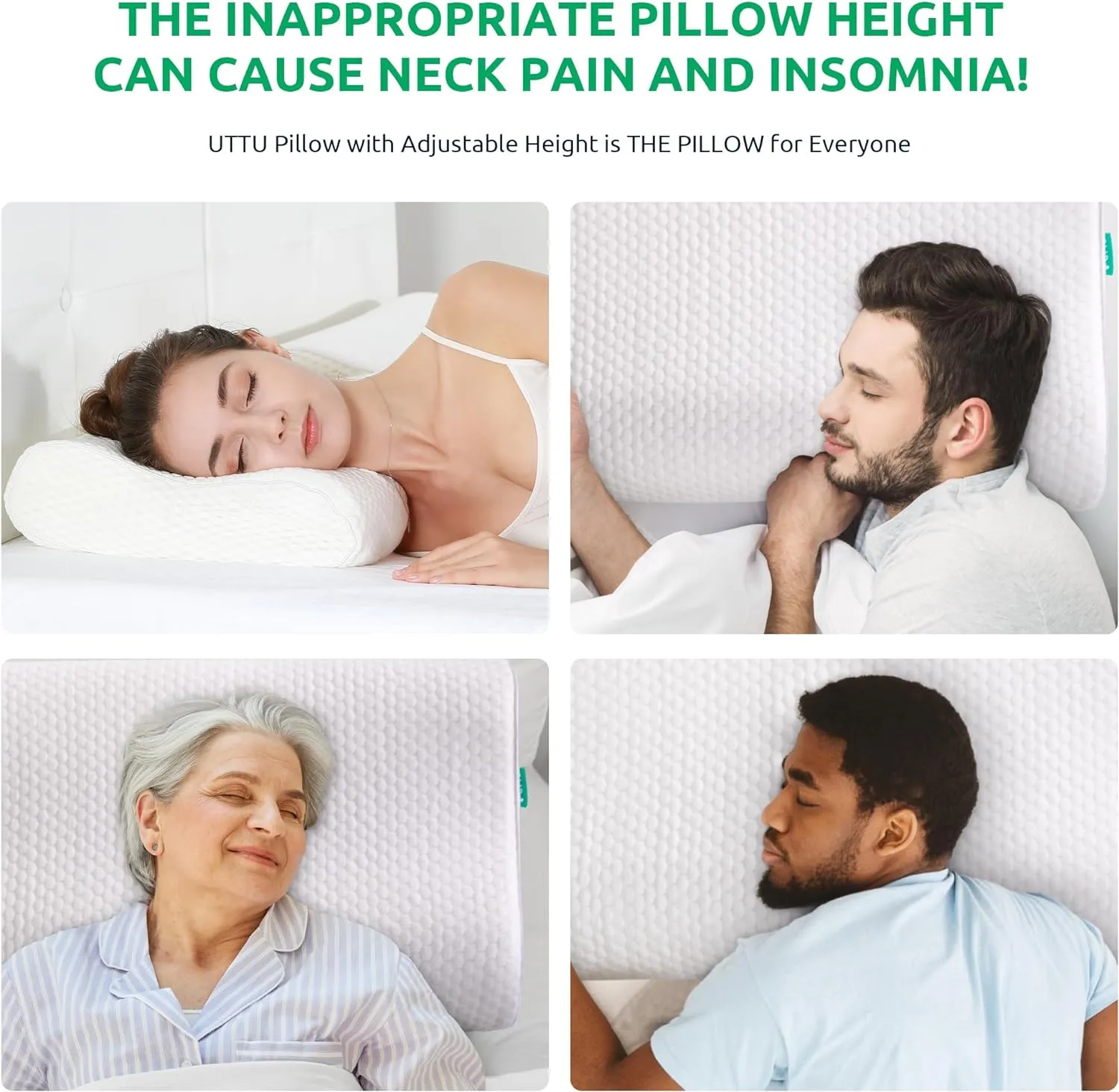 UTTU Cervical Pillow for Neck Strain Relief, Memory Foam Neck Pillow for Sleeping, Adjustable Orthopedic Sandwich Pillow, Contour Cooling for Side Back Stomach Sleeper, King(27.6"×15.7"×4.7"/3.9")