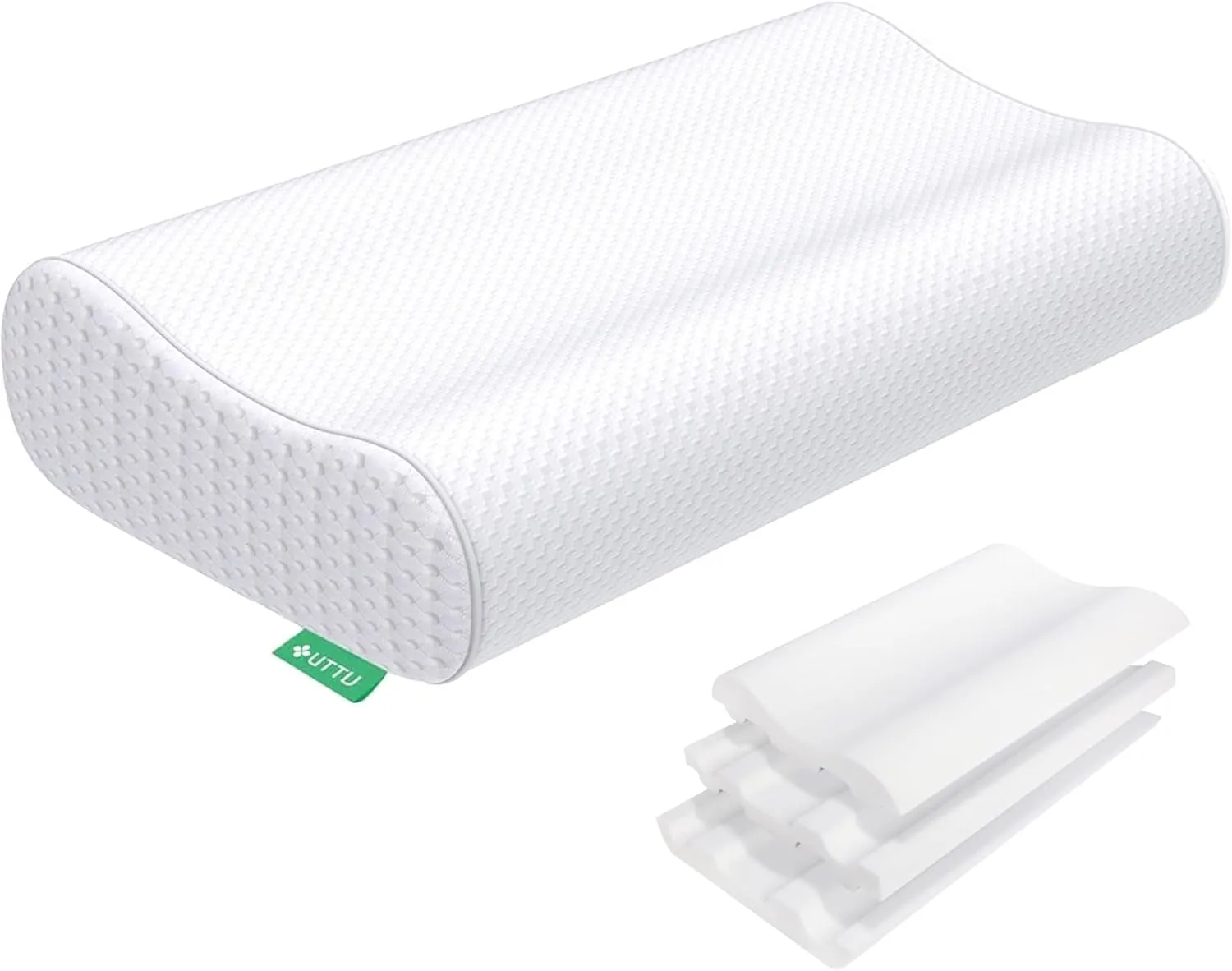 UTTU Cervical Pillow for Neck Strain Relief, Memory Foam Neck Pillow for Sleeping, Adjustable Orthopedic Sandwich Pillow, Contour Cooling for Side Back Stomach Sleeper, King(27.6"×15.7"×4.7"/3.9")