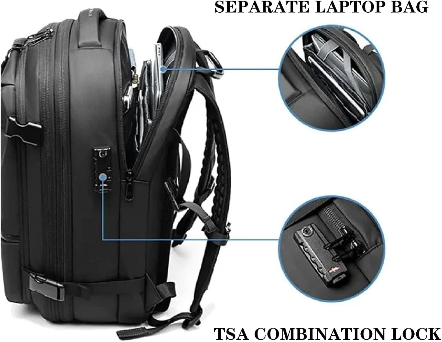 Vacbag Backpack, 60L Expandable Backpack with Vacuum Compression, Waterproof Vacuum Backpack for Travel, Water Resistant (Black  Vacuum Pump)