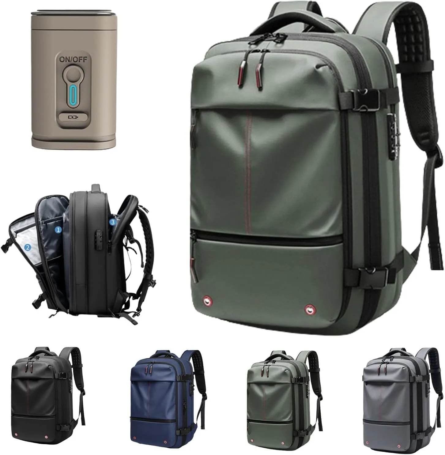Vacbag Backpack, 60L Expandable Backpack with Vacuum Compression, Waterproof Vacuum Backpack for Travel, Water Resistant (Green  Vacuum Pump)