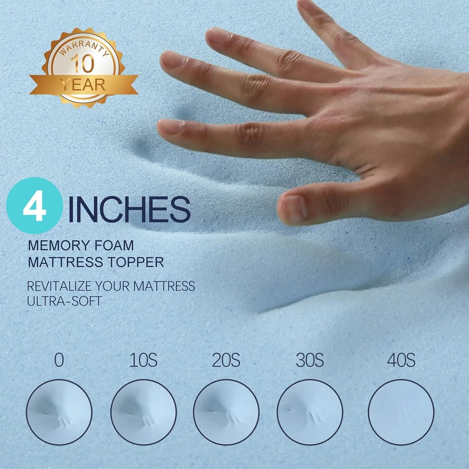 VALUXE 4 Inch Gel Memory Foam Mattress Topper King Size High Density Cooling Pad Pressure Relief Bed Topper (with Removable & Washable Bamboo Cover)