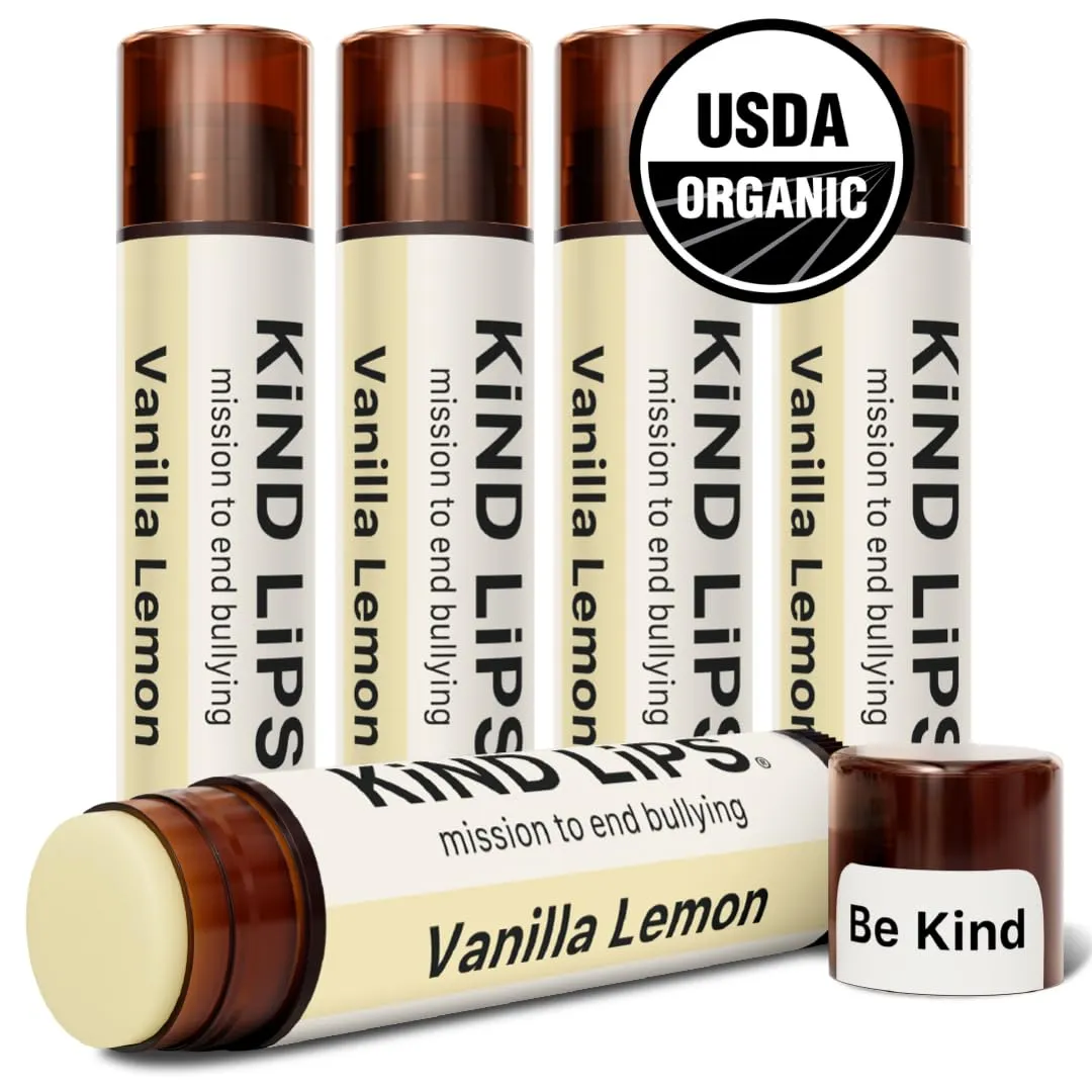 Vanilla Lemon Lip Balm 5-Pack – Natural Organic Chapstick Alternative with Clean Ingredients – Gluten & Grain Free Lip Moisturizer – Jojoba Oil – Small Business – Kind Lips Made in USA