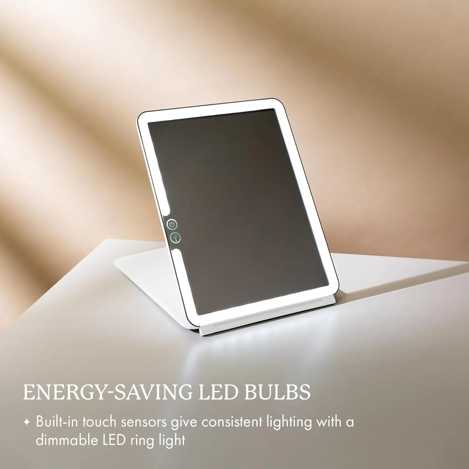 Vanity Planet Handheld Makeup Mirror with Lights, Pose 2.0 (White) - Light Up Travel LED Mirror with 3X, 5X & 10X Magnification - Dimmable Lighting & Micro-USB Rechargeable Lighted Compact Mirror