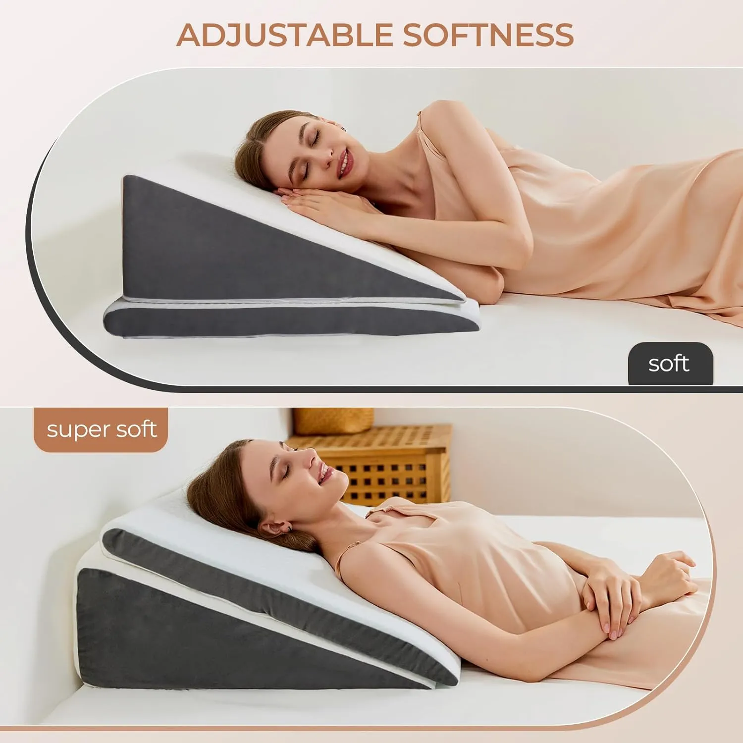 Vekkia 2-Pack Adjustable Wedge Pillow for Sleep Apnea & Back Pain, Memory Foam Triangle Pillow for Acid Reflux, GERD, Snoring, Surgery Recovery, Leg Elevation, 2 Heights & Softness Options(10IN)