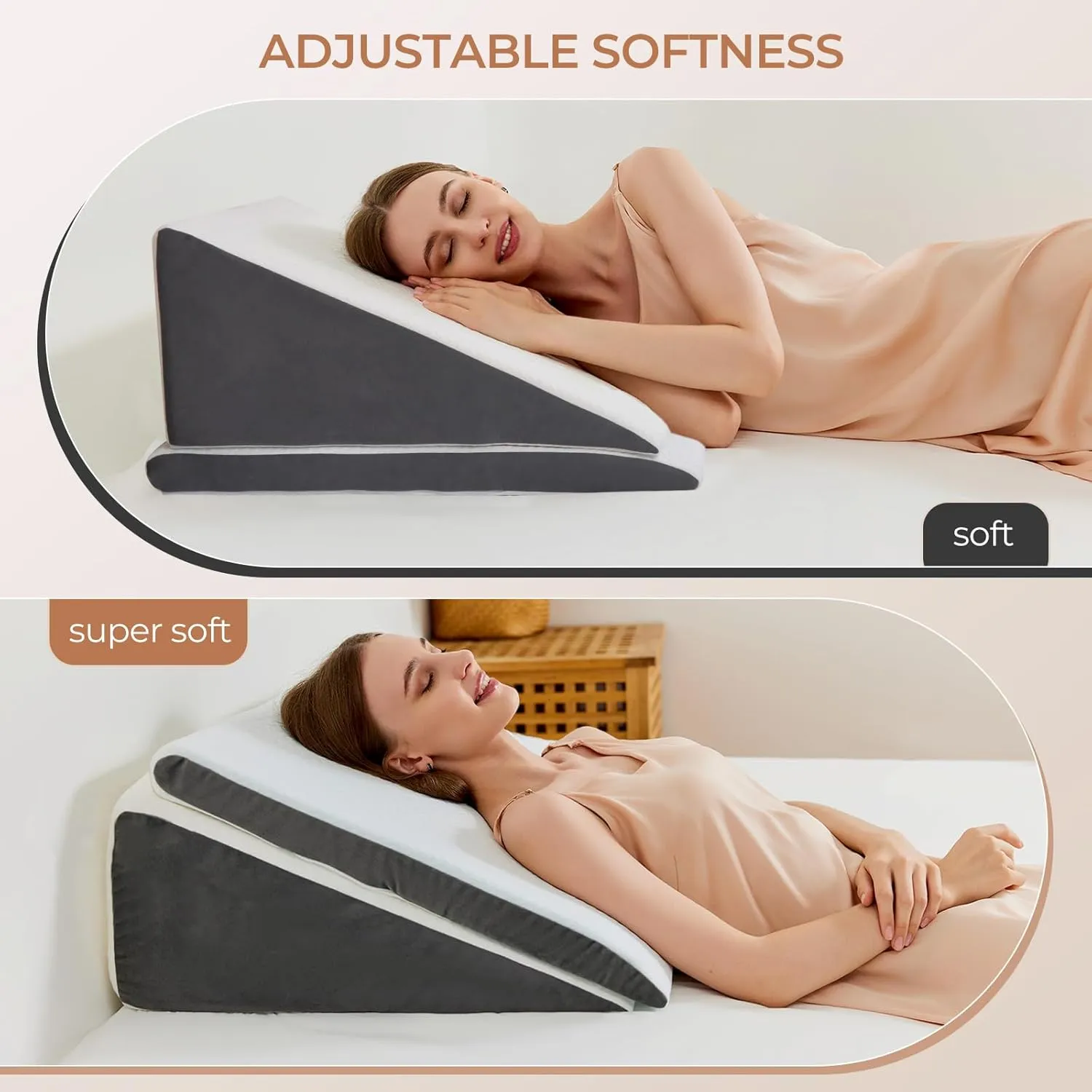 Vekkia 2-Pack Adjustable Wedge Pillow for Sleep Apnea & Back Pain, Memory Foam Triangle Pillow for Acid Reflux, GERD, Snoring, Surgery Recovery, Leg Elevation, 2 Heights & Softness Options(12IN)