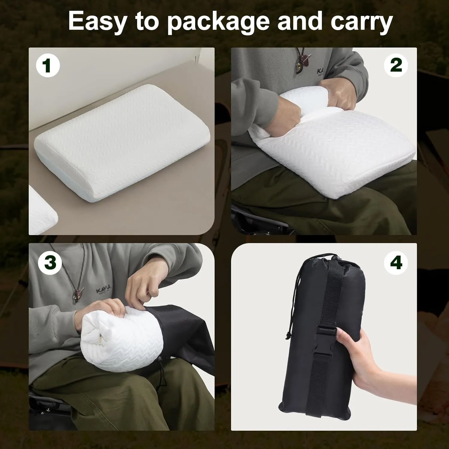 Vekkia Travel Pillow, Camping Pillow with Washable Cover,Portable Memory Foam Pillow, Ergonomic Supportive Pillow with Carry Bag,Ideal for Travel, Backpacking, Hiking, Airplane and Car-M