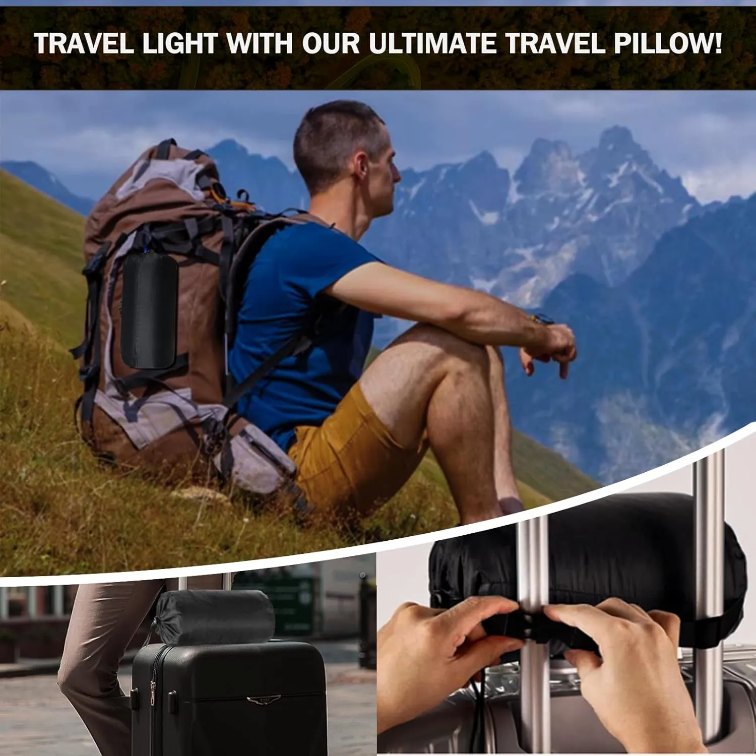 Vekkia Travel Pillow, Camping Pillow with Washable Cover,Portable Memory Foam Pillow, Ergonomic Supportive Pillow with Carry Bag,Ideal for Travel, Backpacking, Hiking, Airplane and Car-M