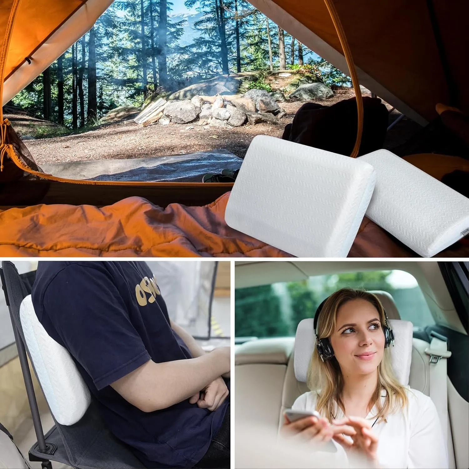 Vekkia Travel Pillow, Camping Pillow with Washable Cover,Portable Memory Foam Pillow, Ergonomic Supportive Pillow with Carry Bag,Ideal for Travel, Backpacking, Hiking, Airplane and Car-M