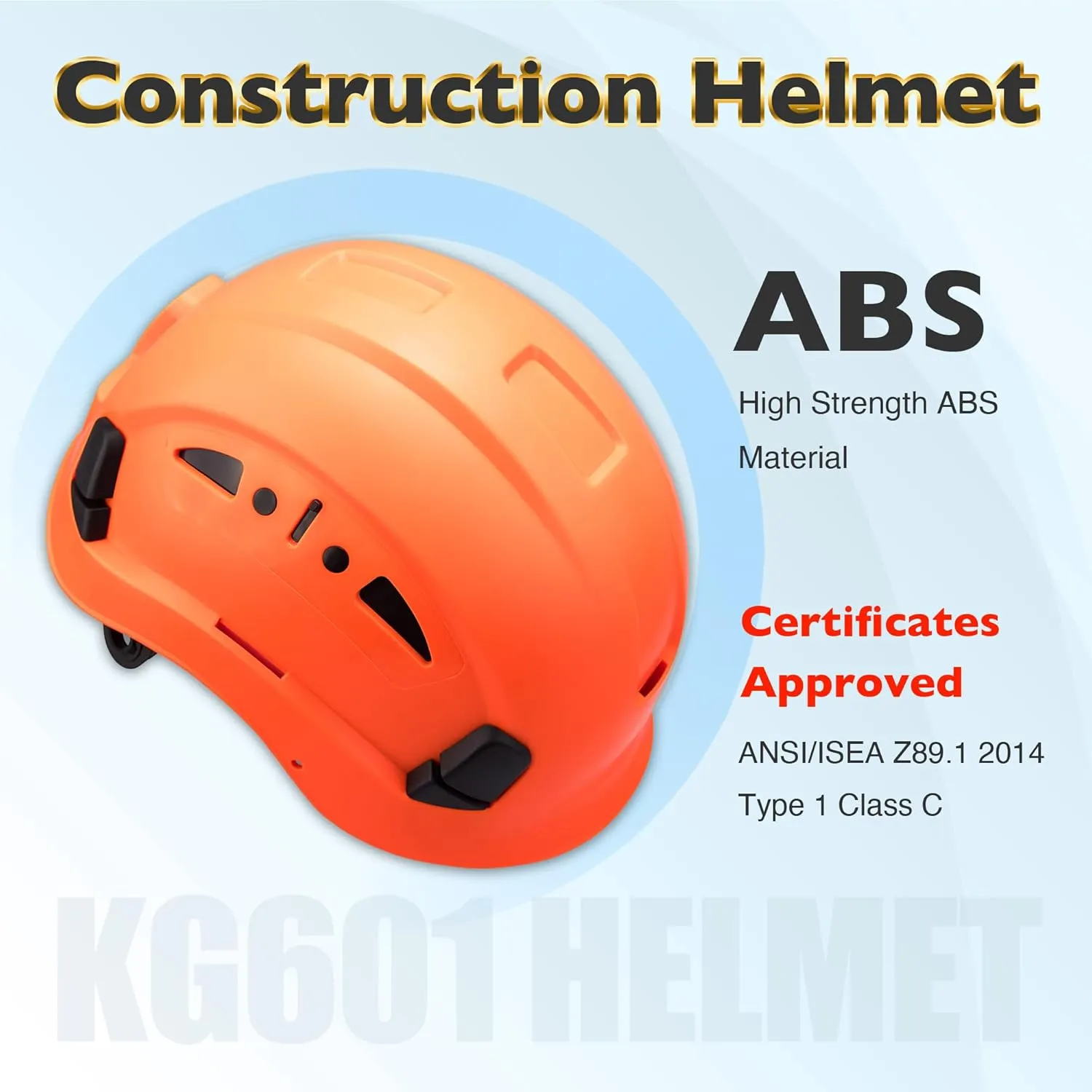 Vented Hard Safety Helmet, ABS Work Helmet with Adjustable 6-Point Suspension, ANSI Z89.1 Certified for Construction, Climbing, and Industrial Use