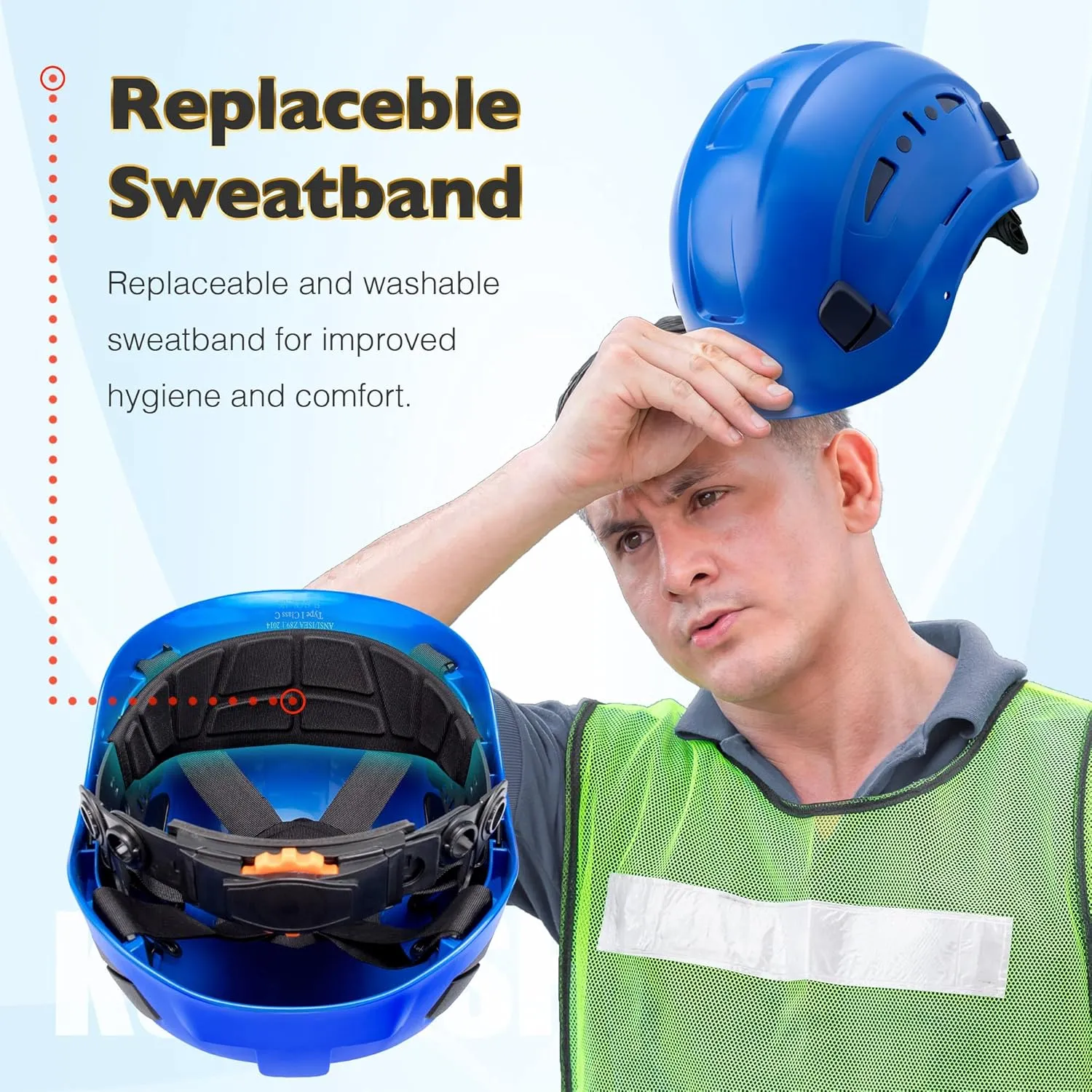 Vented Hard Safety Helmet, ABS Work Helmet with Adjustable 6-Point Suspension, ANSI Z89.1 Certified for Construction, Climbing, and Industrial Use