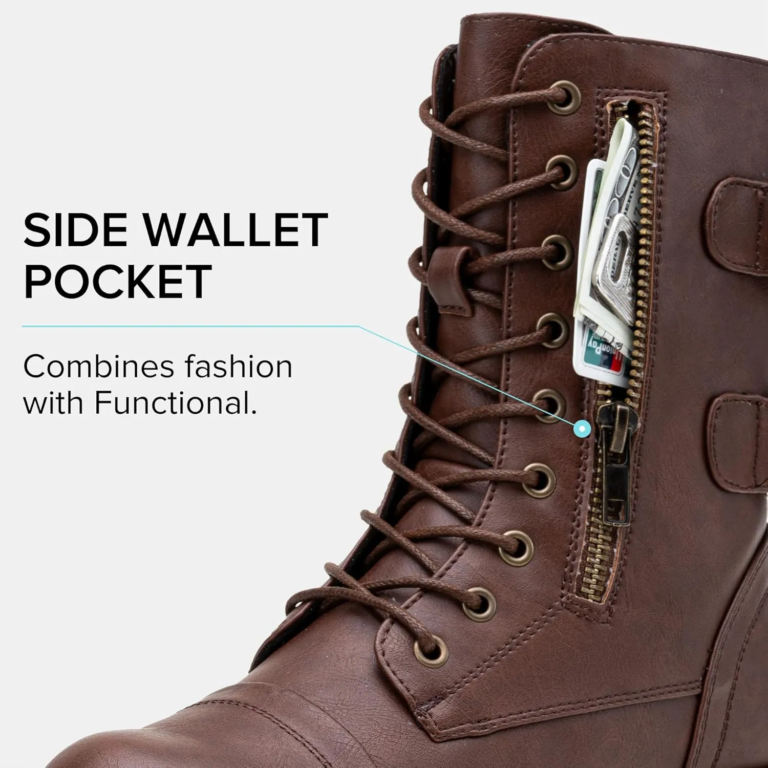 Vepose Women's 928 Combat Boots Low Heel, Mid Calf Military Boots with Card Knife Wallet Pocket