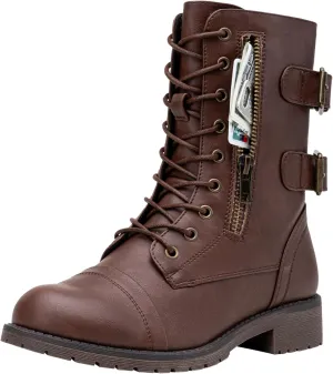 Vepose Women's 928 Combat Boots Low Heel, Mid Calf Military Boots with Card Knife Wallet Pocket