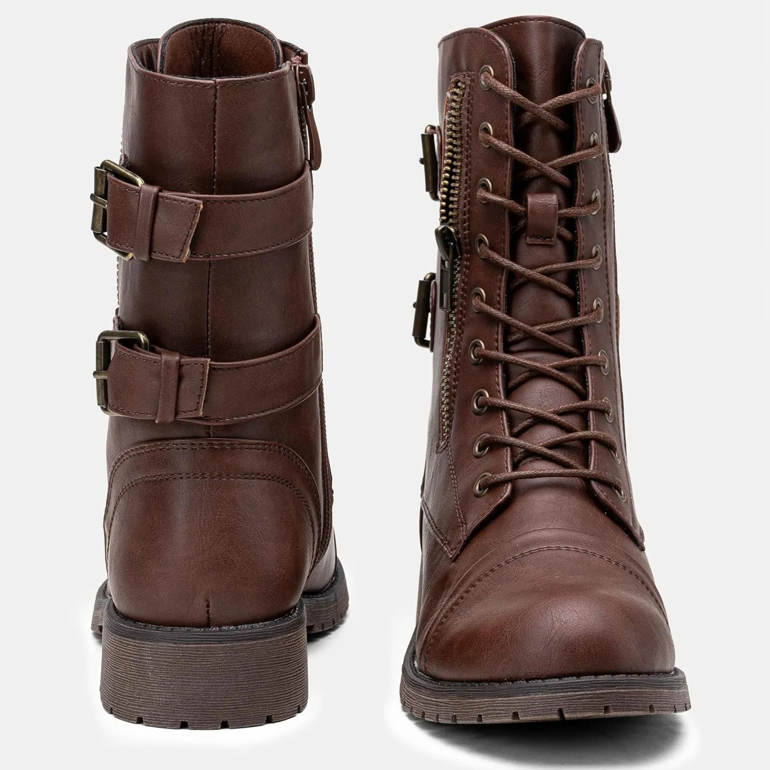 Vepose Women's 928 Combat Boots Low Heel, Mid Calf Military Boots with Card Knife Wallet Pocket