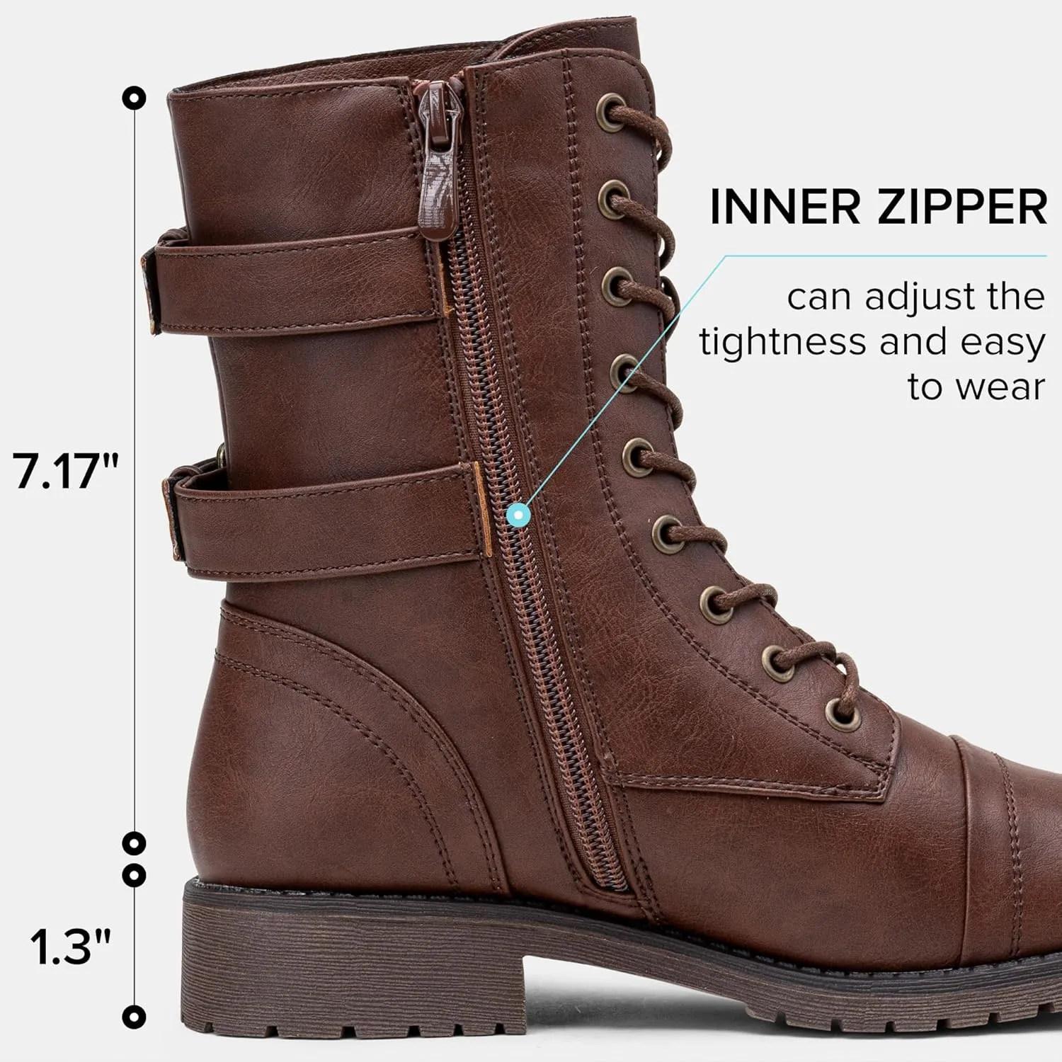Vepose Women's 928 Combat Boots Low Heel, Mid Calf Military Boots with Card Knife Wallet Pocket