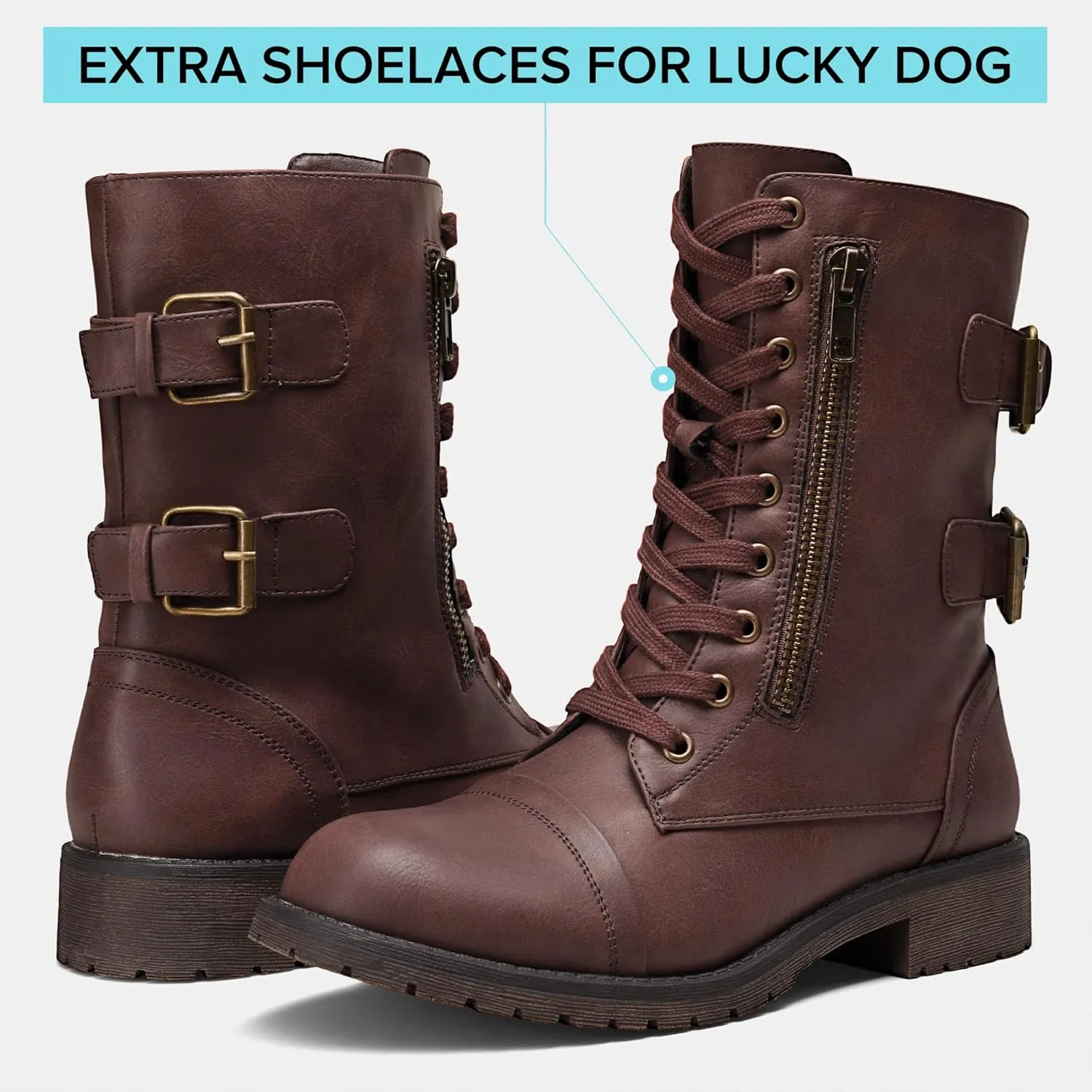 Vepose Women's 928 Combat Boots Low Heel, Mid Calf Military Boots with Card Knife Wallet Pocket