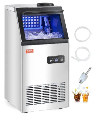 VEVOR 120lbs/24H Commercial Ice Maker Machine with 2 Water Inlets, 36 Ice Cubes in 15 Minutes, with 28lbs Large Storage Capacity for Bar Office Restaurant, with LED Digital Display & Self-Cleaning