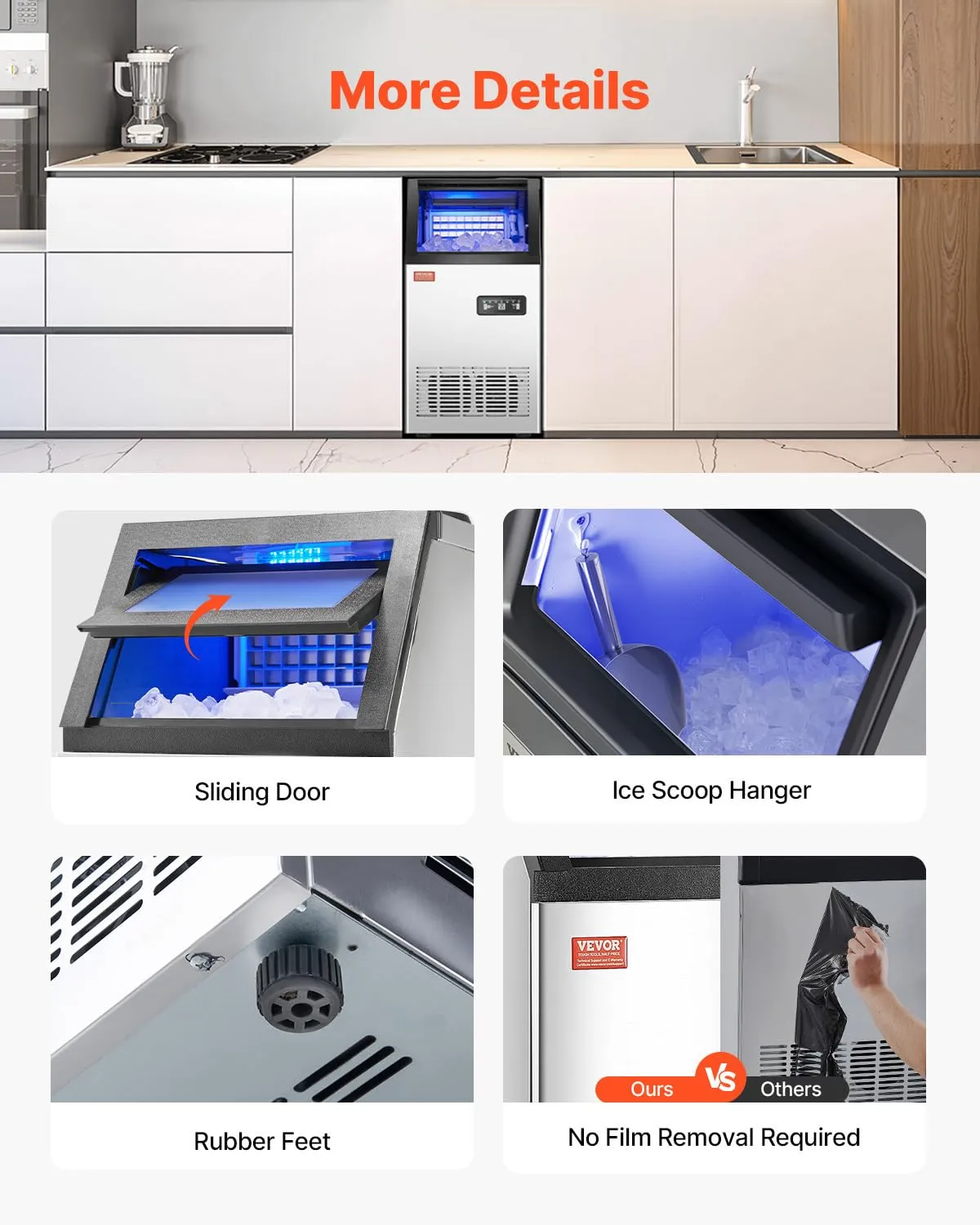 VEVOR 120lbs/24H Commercial Ice Maker Machine with 2 Water Inlets, 36 Ice Cubes in 15 Minutes, with 28lbs Large Storage Capacity for Bar Office Restaurant, with LED Digital Display & Self-Cleaning