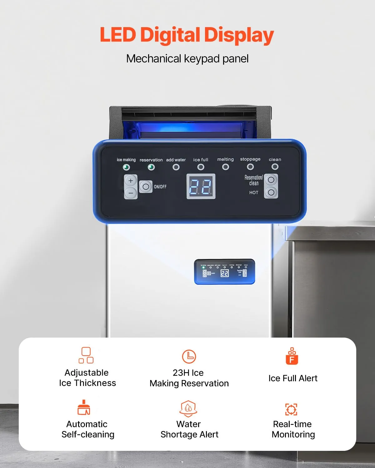 VEVOR 120lbs/24H Commercial Ice Maker Machine with 2 Water Inlets, 36 Ice Cubes in 15 Minutes, with 28lbs Large Storage Capacity for Bar Office Restaurant, with LED Digital Display & Self-Cleaning