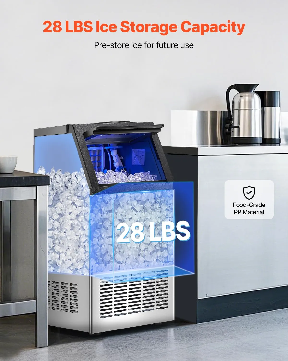 VEVOR 120lbs/24H Commercial Ice Maker Machine with 2 Water Inlets, 36 Ice Cubes in 15 Minutes, with 28lbs Large Storage Capacity for Bar Office Restaurant, with LED Digital Display & Self-Cleaning
