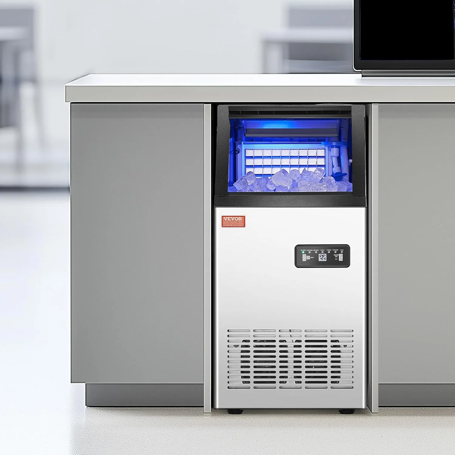VEVOR 120lbs/24H Commercial Ice Maker Machine with 2 Water Inlets, 36 Ice Cubes in 15 Minutes, with 28lbs Large Storage Capacity for Bar Office Restaurant, with LED Digital Display & Self-Cleaning
