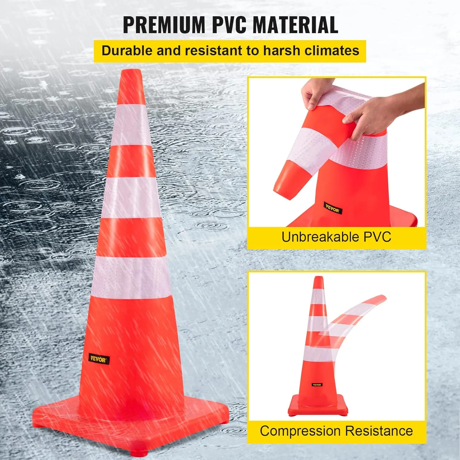 VEVOR Safety Cones, 6 x 36" Traffic Cones, PVC Orange Construction Cones & Mr. Chain Cone Chain Connector Kit, Traffic Orange (97413-KIT)