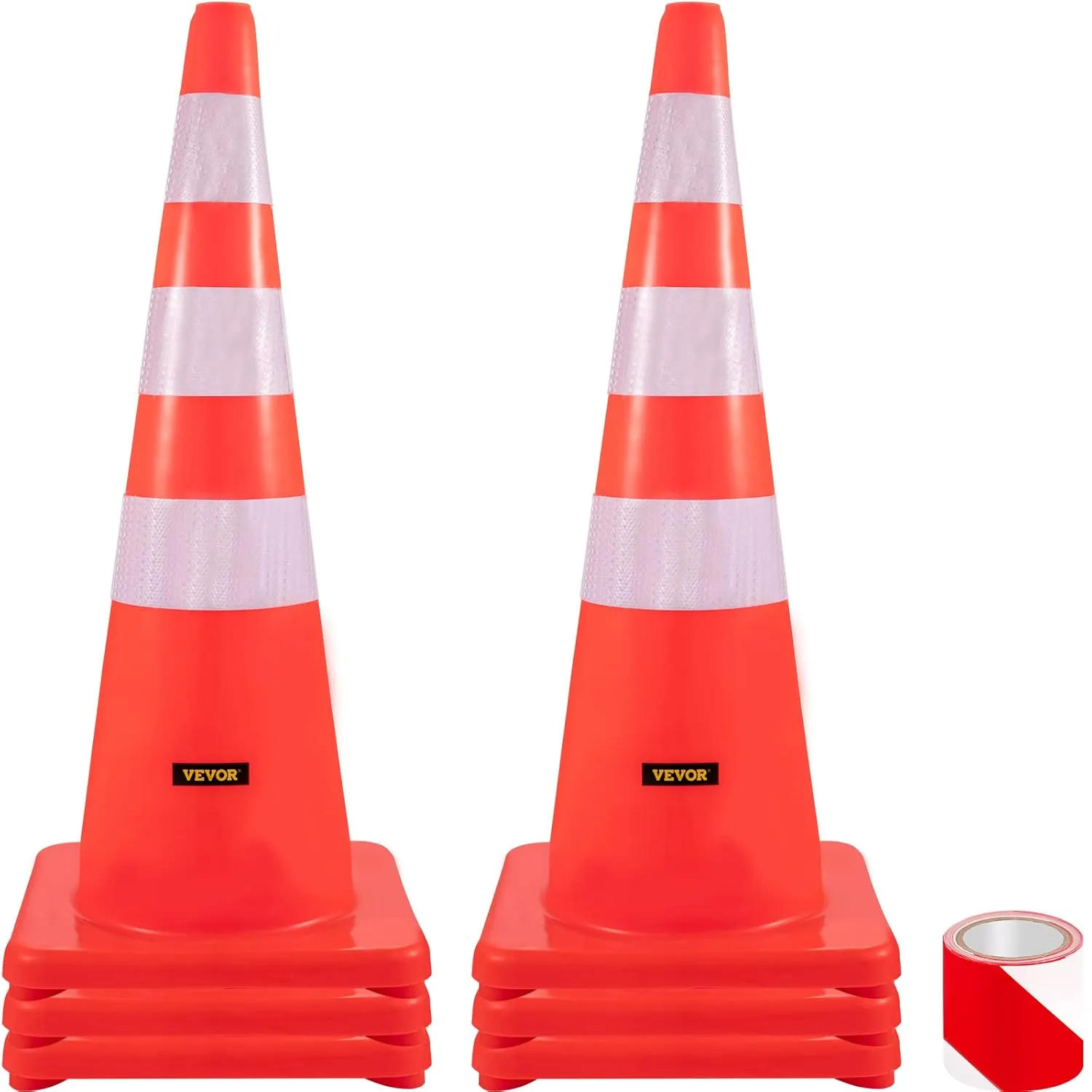 VEVOR Safety Cones, 6 x 36" Traffic Cones, PVC Orange Construction Cones & Mr. Chain Cone Chain Connector Kit, Traffic Orange (97413-KIT)