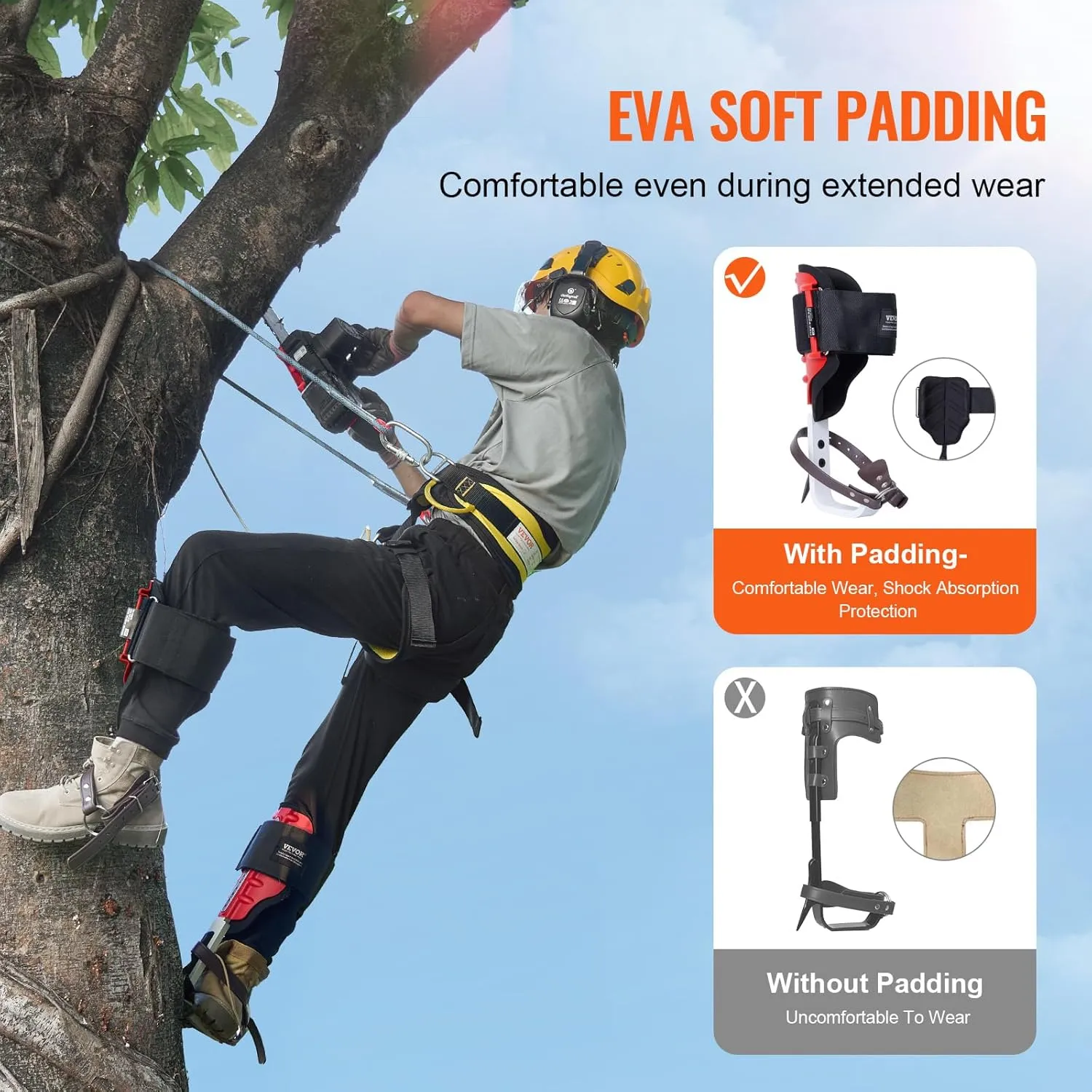 VEVOR Tree Climbing Spikes, 1 Pair Climbing Spurs, 350lbs Load Capacity Tree Climbing Gear with Straps and Spike Protectors, Arborist Equipment for Climbers, Hunting, Fruit Picking