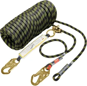 VEVOR Vertical Lifeline Assembly, 0.55'' x 50' Fall Protection Rope with 30 KN Breaking Tension, Polyester Roofing Rope with Steel Snap Hooks, Rope Grab, and Shock Absorber, ANSI Compliant