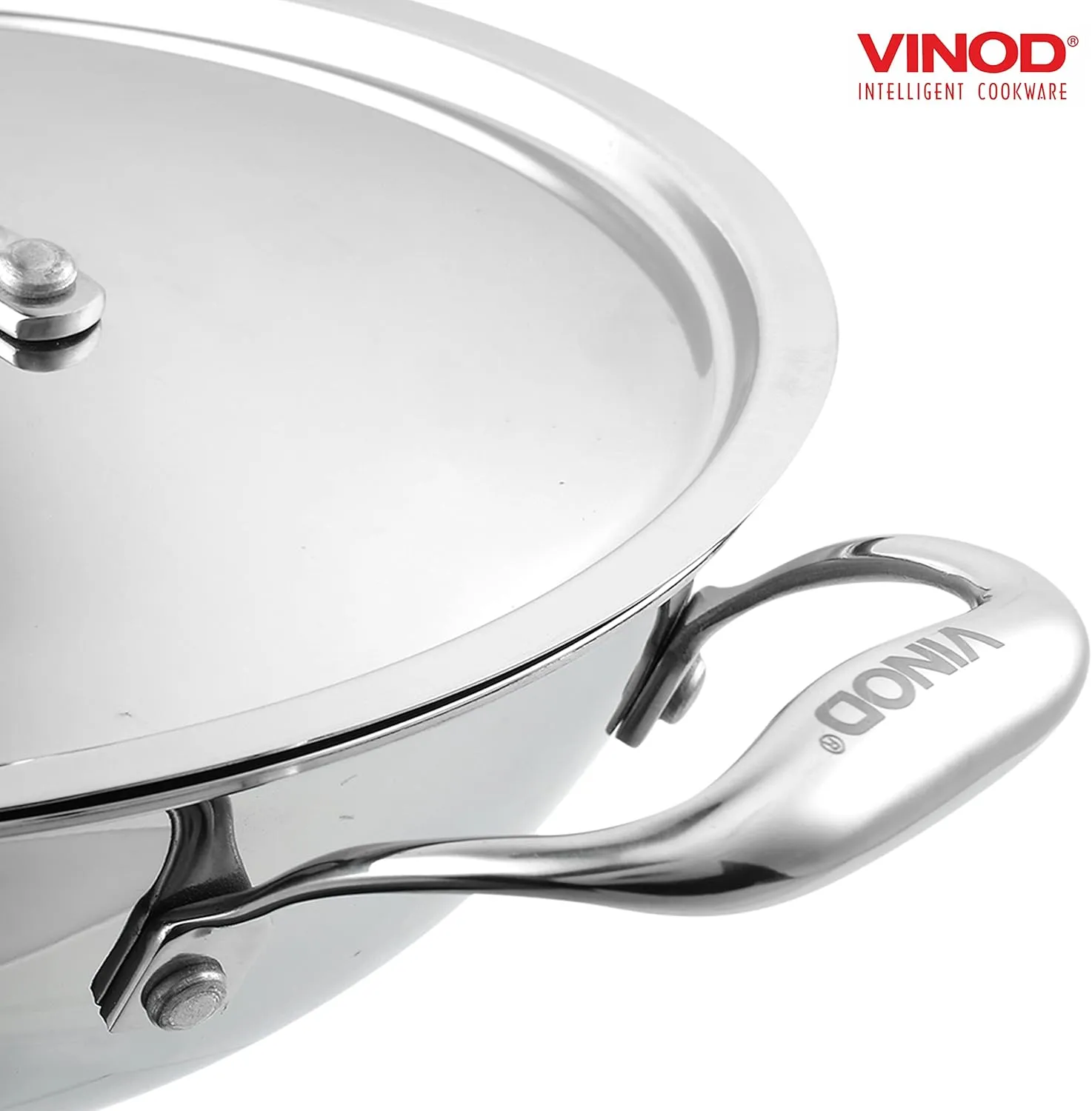 Vinod Platinum Triply Stainless Steel Kadai | Suitable For Indian Cooking, Sauces, Stews, Soups | Extra Deep Kadai With Lid | Induction, Electric Friendly (30cm)
