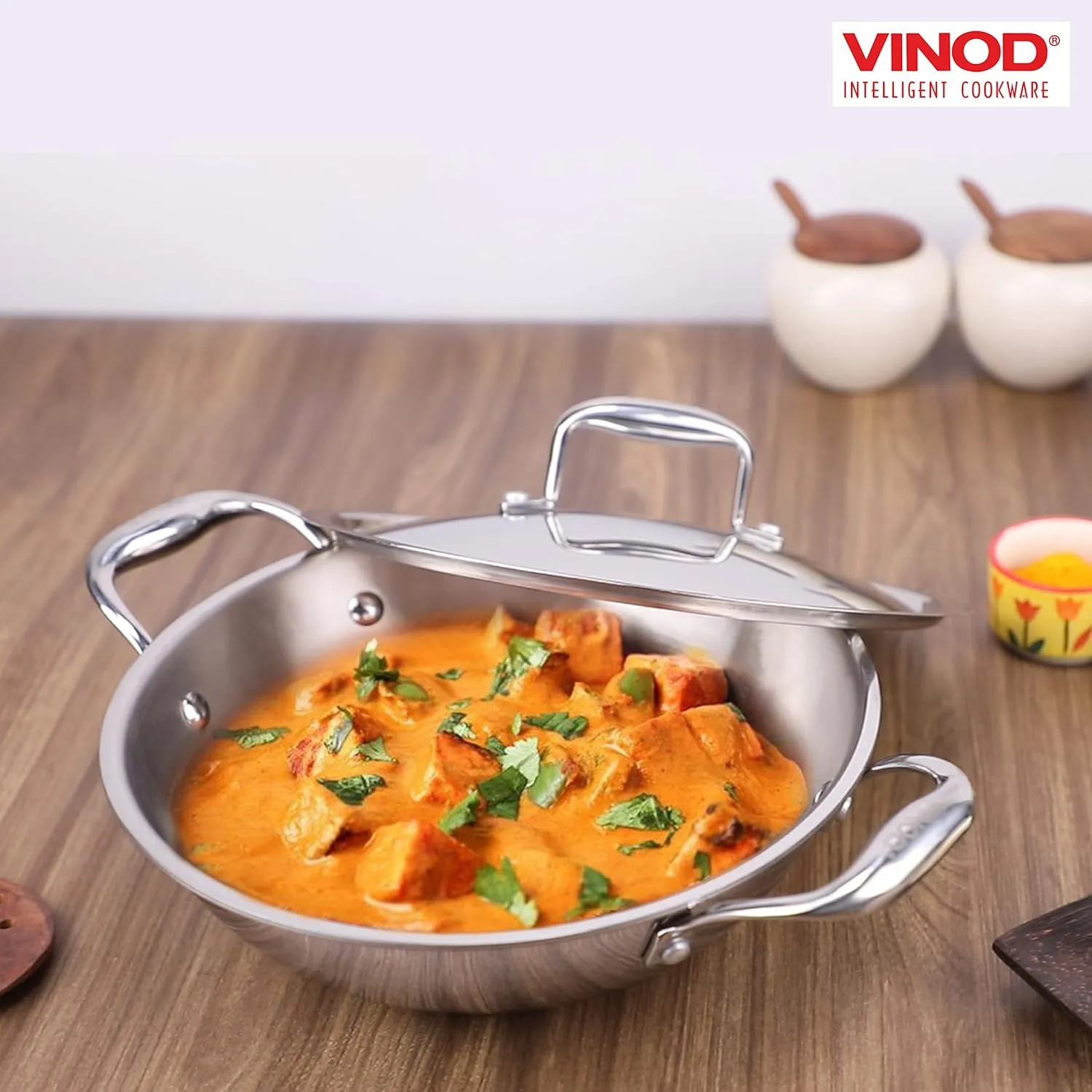 Vinod Platinum Triply Stainless Steel Kadai | Suitable For Indian Cooking, Sauces, Stews, Soups | Extra Deep Kadai With Lid | Induction, Electric Friendly (30cm)