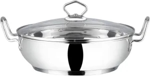 Vinod Stainless Steel Kadhai with Glass lid - Induction Friendly (18 cm/ 7 inch) – 1.5 Liters(1.7 Quarts) – 6 Cups - Small Size - Multi-Use Pot – Suitable For Indian Cooking, Sauce, Deep Fry, Stew