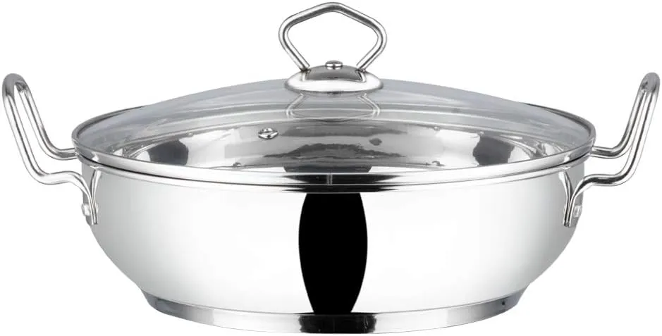 Vinod Stainless Steel Kadhai with Glass lid - Induction Friendly (18 cm/ 7 inch) – 1.5 Liters(1.7 Quarts) – 6 Cups - Small Size - Multi-Use Pot – Suitable For Indian Cooking, Sauce, Deep Fry, Stew