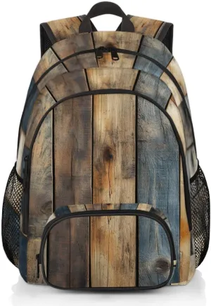 Vintage Aged Wood Grain Backpack for Women Men Travel Casual Daypack Laptop iPad Tablet Shoulder Bag Lightweight Backpack with Multiple Pockets