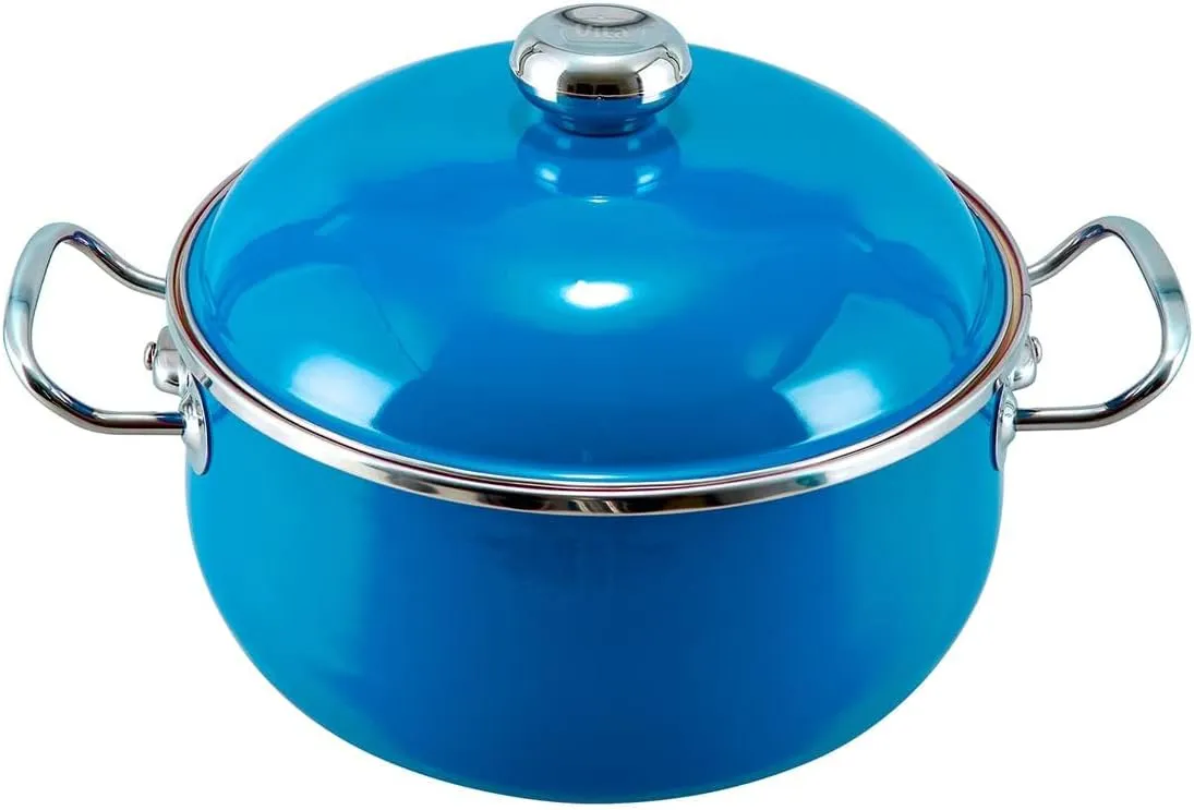 VITA 3.5-Quart Dutch Oven (Blue) with Lid for All Stove Tops (Enamel on Steel) Dishwasher & Oven Safe up to 500 ℉ - Quick & Even Heat Distribution - Enameled Interior is Non-Reactive & Easy to Clean
