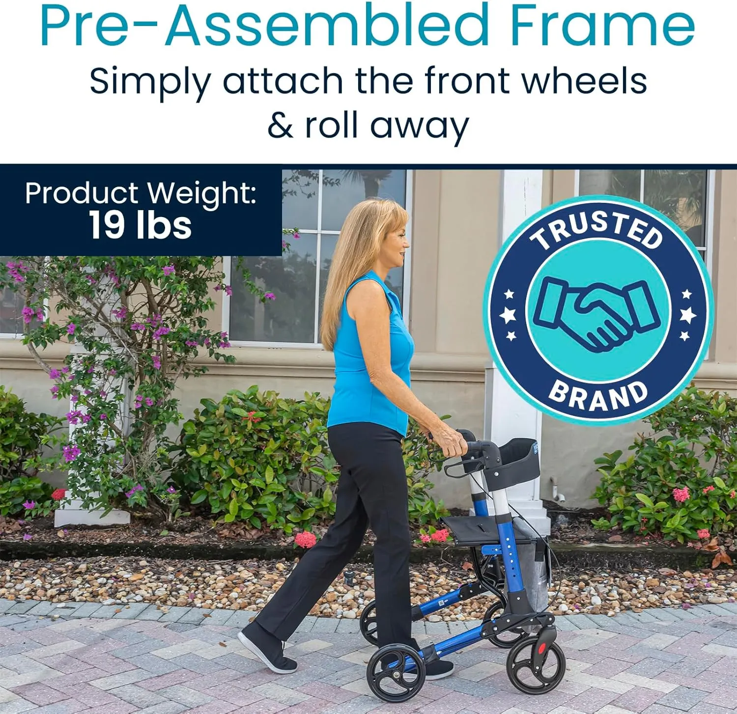 Vive Mobility Rollator Walker - Folding 4 Wheel Medical Rolling Walker with Seat & Bag - Mobility Aid for Adult, Senior, Elderly & Handicap - Aluminum Transport Chair (Blue)