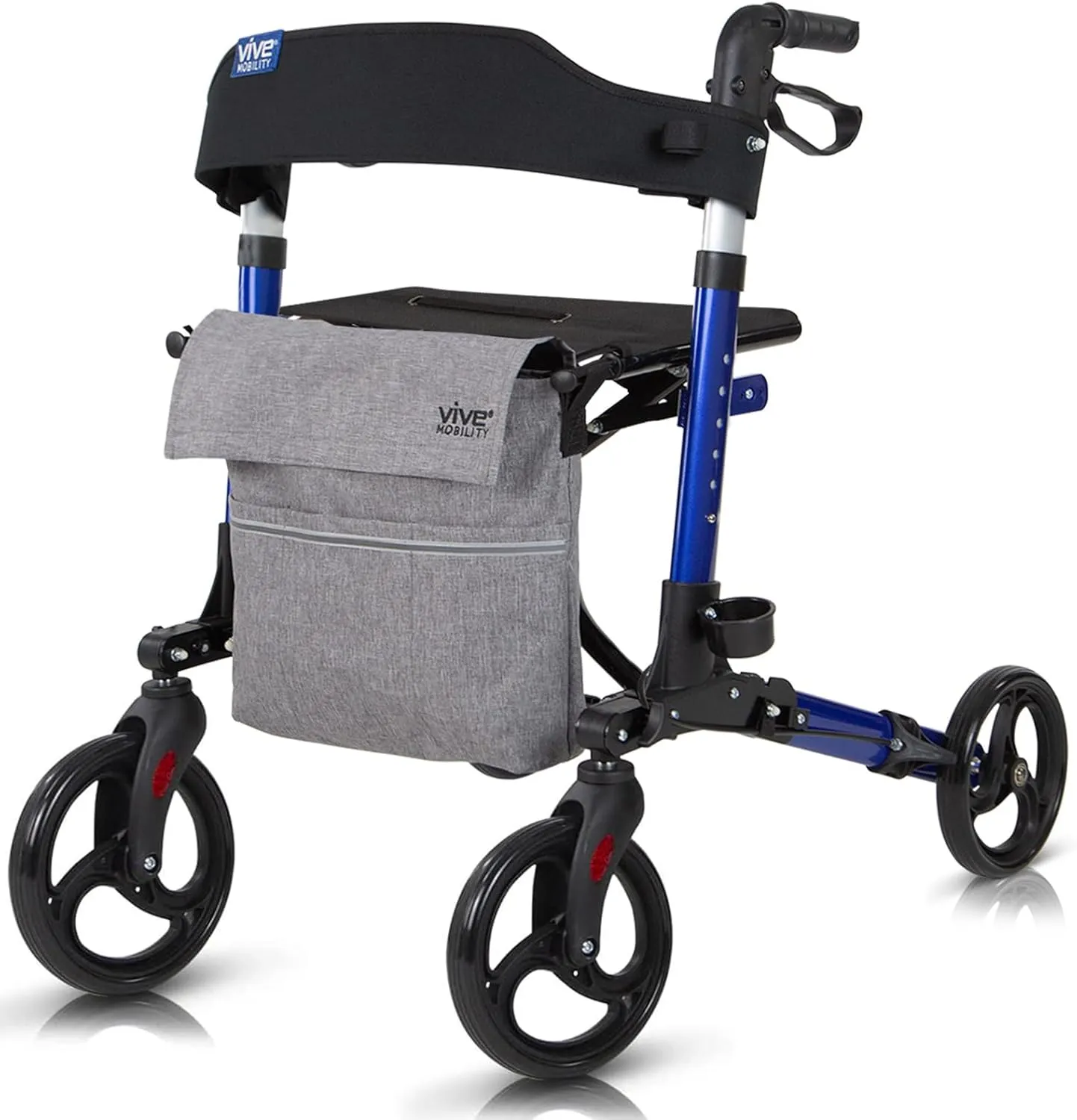 Vive Mobility Rollator Walker - Folding 4 Wheel Medical Rolling Walker with Seat & Bag - Mobility Aid for Adult, Senior, Elderly & Handicap - Aluminum Transport Chair (Blue)