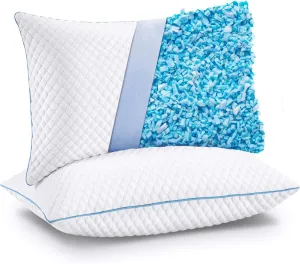 VVZ Cooling Bed Pillows Queen Size Set of 2, Shredded Memory Foam Pillows for Side Back Stomach Sleepers, Luxury Cool Gel Adjustable Firm Bed Pillows for Sleeping 2 Pack Queen Size 20 x 30 Inches