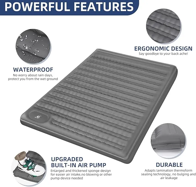 WANNTS Double Sleeping Pad, 6.0 Inches Extra Thick Ultralight Inflatable Sleeping Pad for Camping, Built-in Pump for Camping, Hiking, Airpad, Carry Bag, Repair Kit, Compact & Lightweight Air Mattress