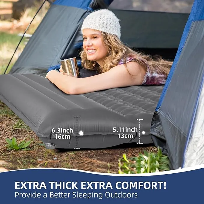 WANNTS Double Sleeping Pad, 6.0 Inches Extra Thick Ultralight Inflatable Sleeping Pad for Camping, Built-in Pump for Camping, Hiking, Airpad, Carry Bag, Repair Kit, Compact & Lightweight Air Mattress
