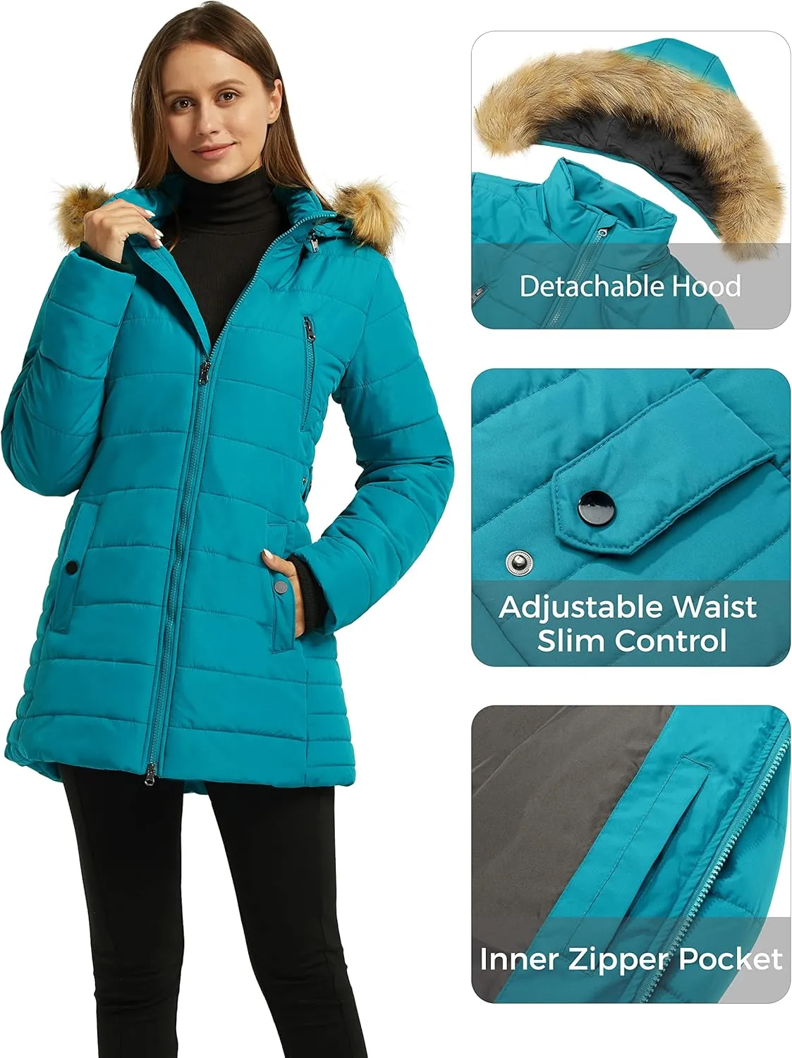 wantdo Women's Warm Winter Coat Heavy Puffer Jacket Parka with Fur Trimmed Hood