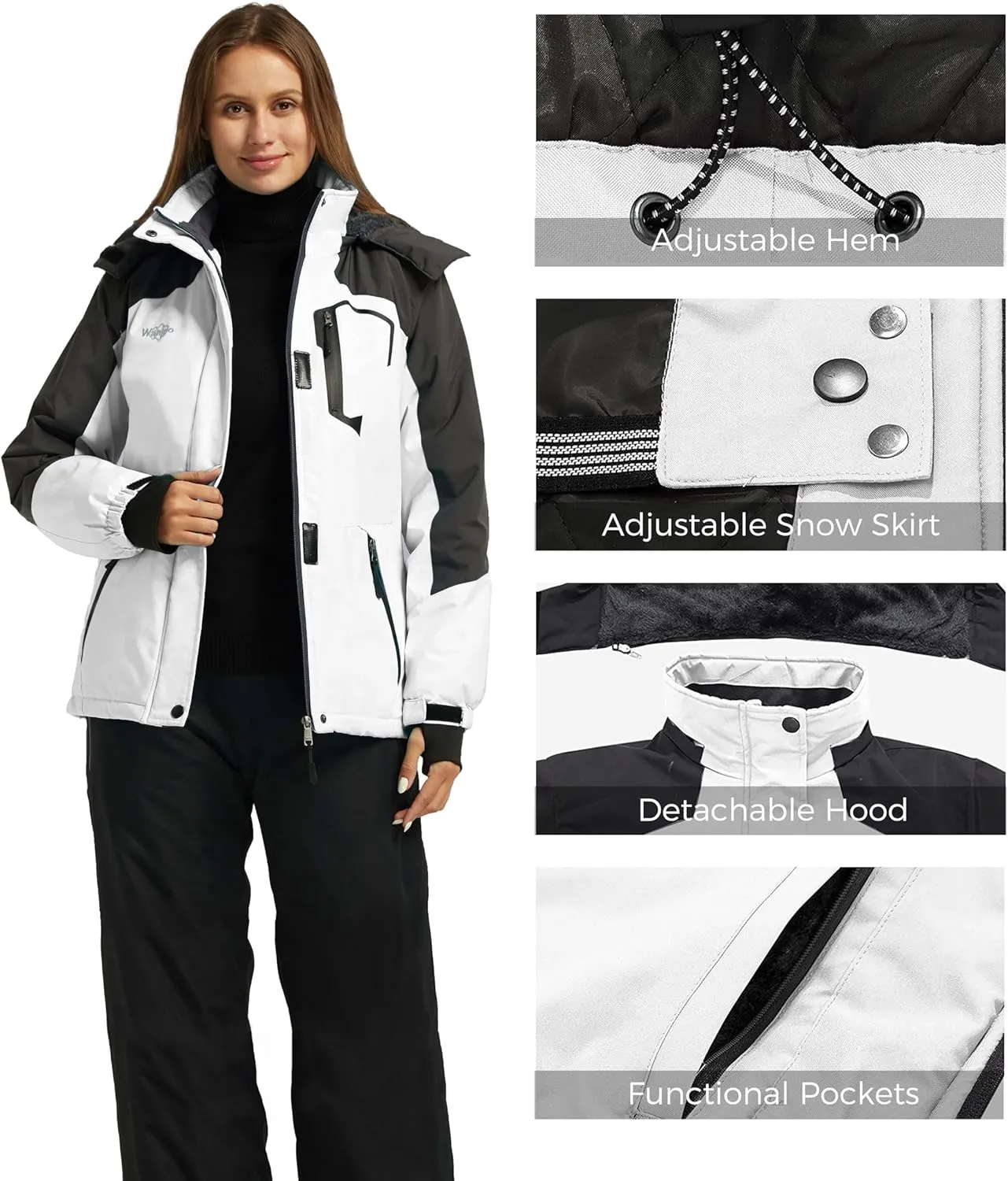 wantdo Women's Waterproof Ski Jacket Mountain Windproof Rain Jacket Winter Warm Snow Coat
