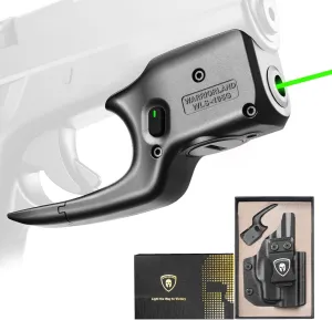 WARRIORLAND Green Laser Sight Fit Glock 43/G43X (No Rail Version) with Kydex Holster, First Green Beam Sight with Power Indicator, Glock 43 Laser IWB Holster Right Hand, WLS-105G w/ G43