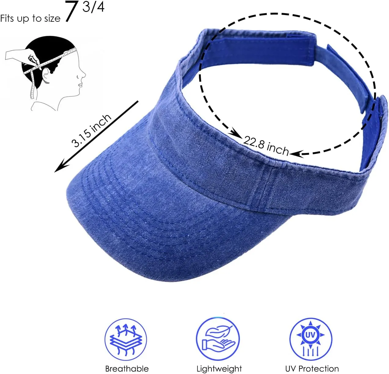 Washed Distressed Sun Visors for Women Men, Plain Sports Sun Hat Outdoor Beach Cap Sun Protection
